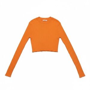 Zara Ribbed Cropped Long-Sleeve Top - Orange
